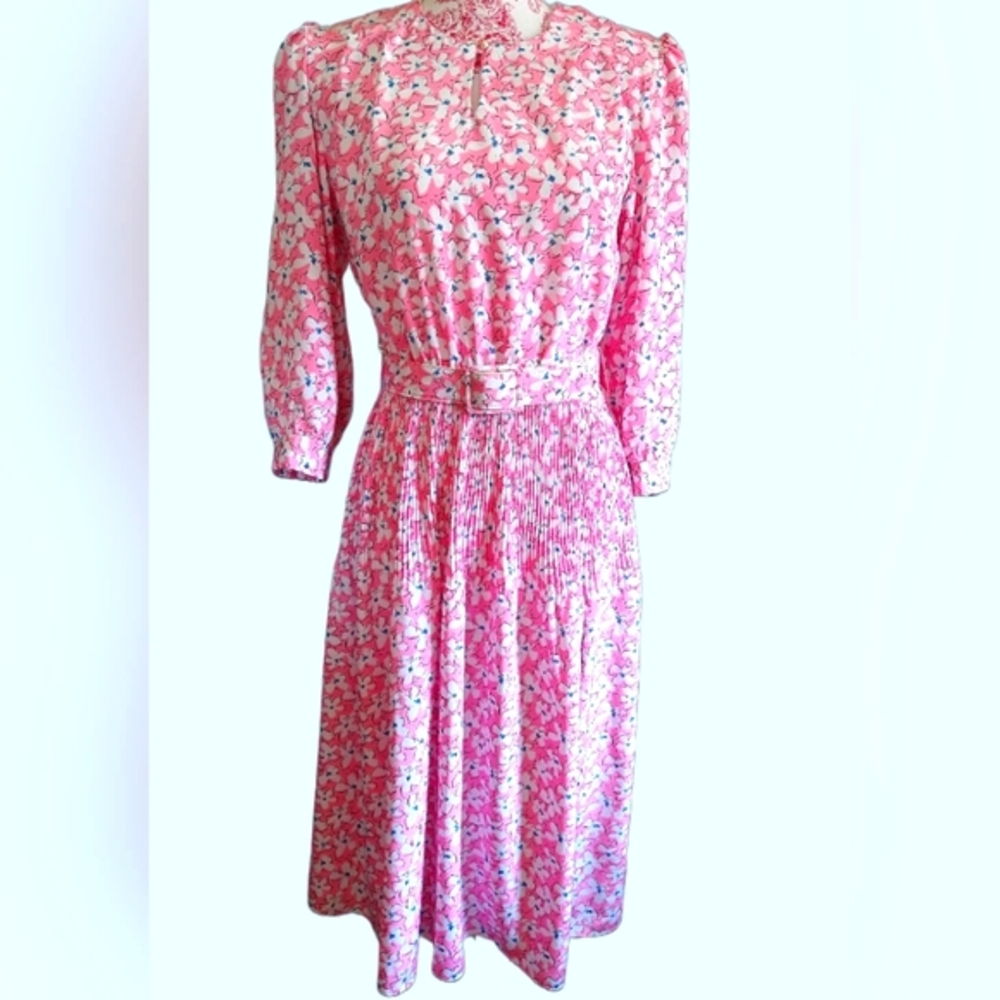 Vintage 80s pink flower dress small